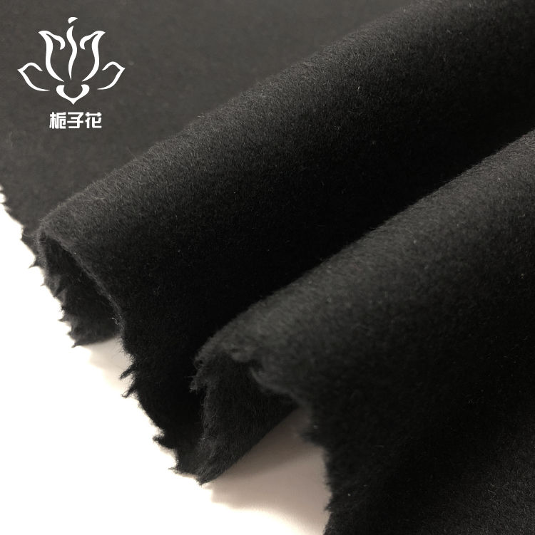 粗纺毛呢布料工厂黑色80双面羊毛呢布料