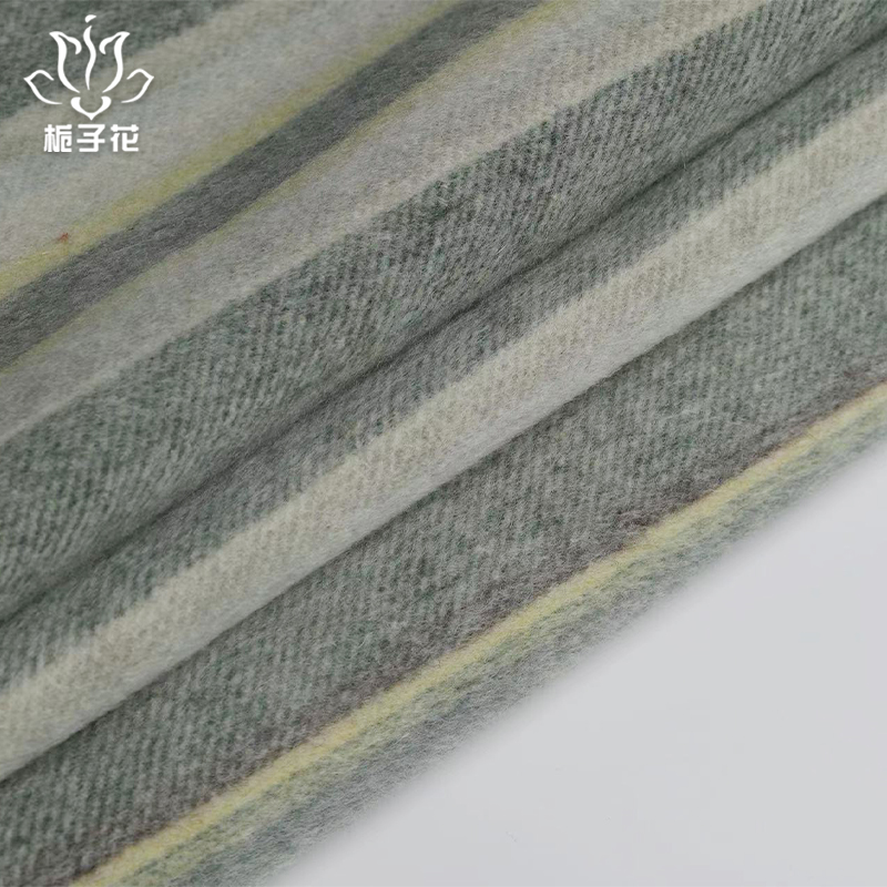双面呢厂定制绿黄色条纹毛呢布料