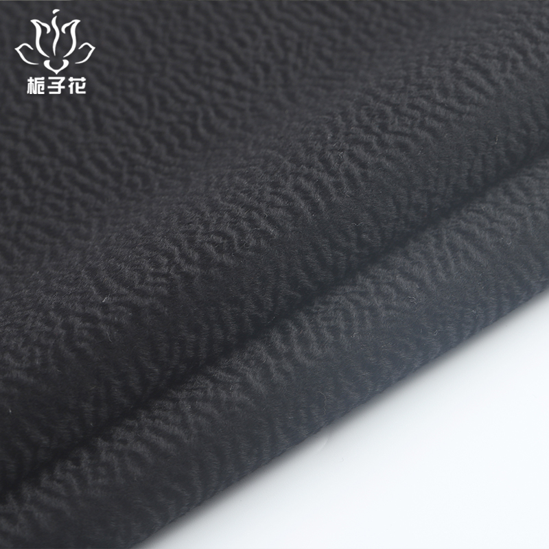 毛纺工厂直供黑色羊绒水波纹布料